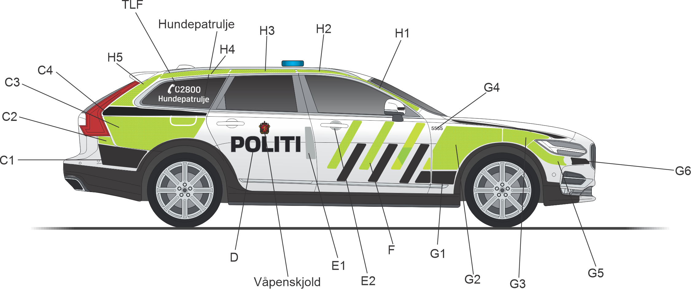 Uniformering av høyre side til Volvo V90 CC Politi