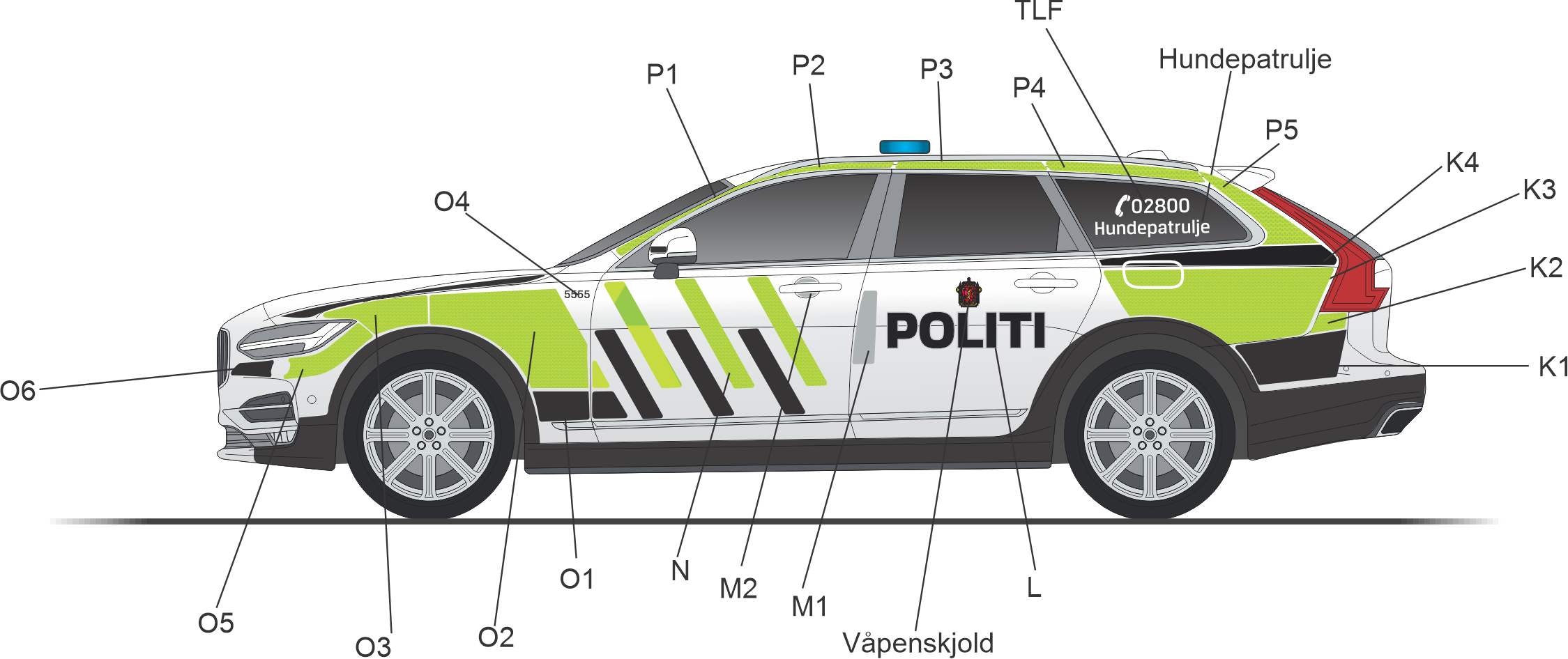 Uniformering av venstre side til Volvo V90 CC Politi