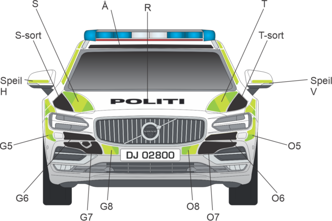Uniformering av front til Volvo V90 CC Politi