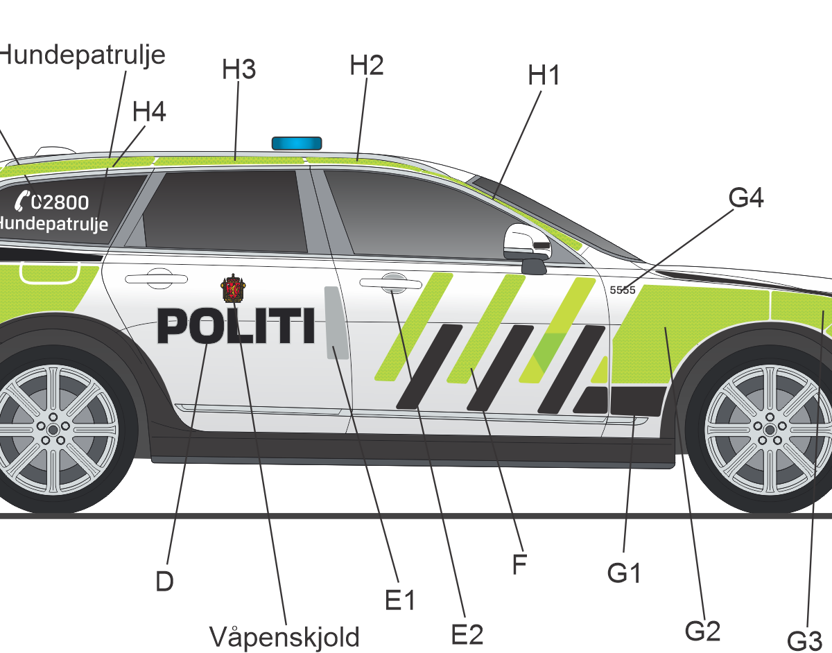 Uniformering av høyre side til Volvo V90 CC Politi