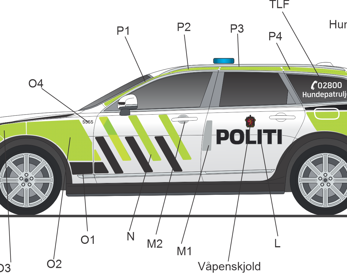 Uniformering av venstre side til Volvo V90 CC Politi