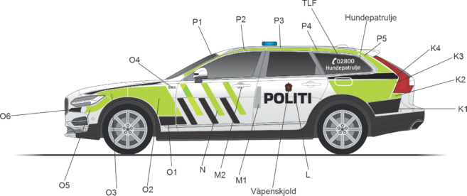 Uniformering av venstre side til Volvo V90 CC Politi
