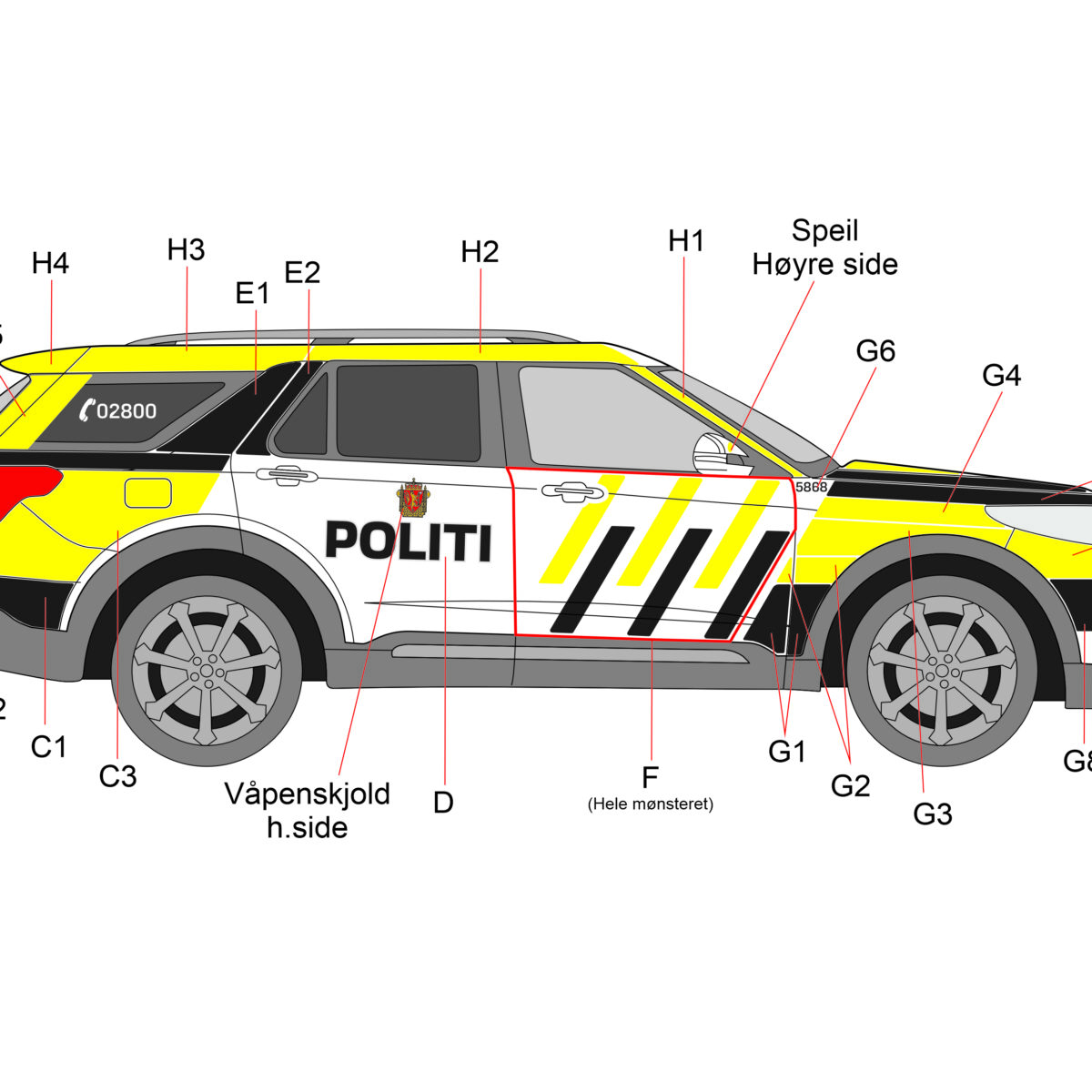 Uniformering av høyre side til Ford Explorer Politi