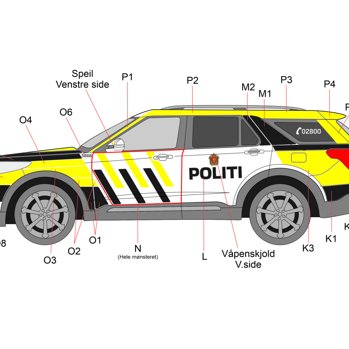 Uniformering av venstre side til Ford Explorer Politi